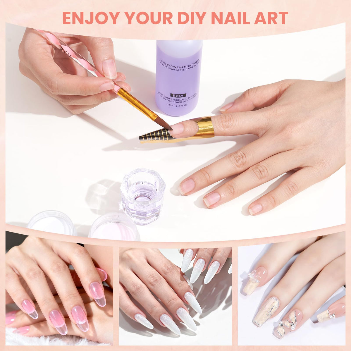 Beginner friendly acrylic nail set tools and accessories layout