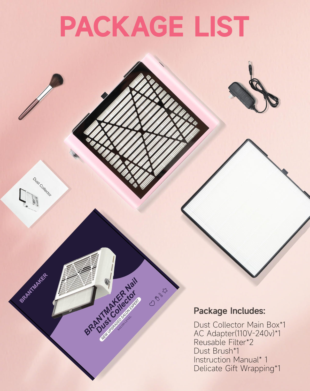 Professional nail workspace setup with pink dust collector