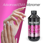 Close up view of the authentic Mia Secret 16 Ounce liquid monomer bottle with secure industrial packaging