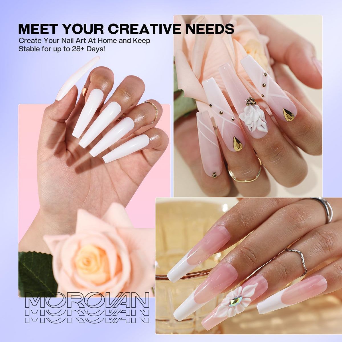 Morovan low-odor liquid monomer solution with UV stabilizers preventing discoloration on manicures