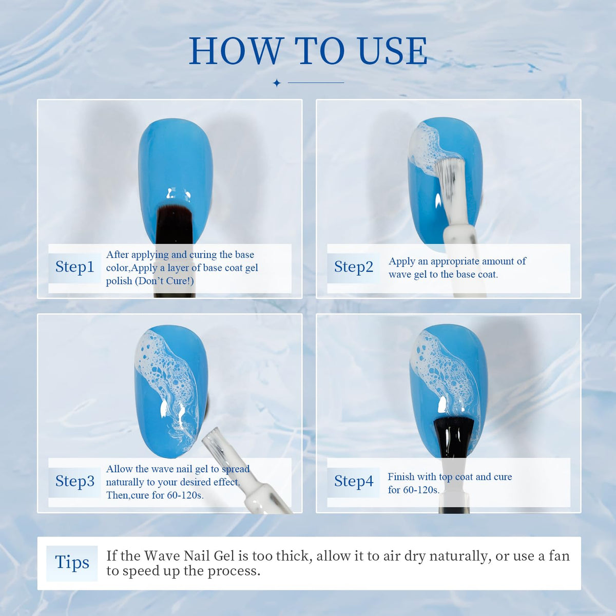 A collection of artificial nail tips showing floral prints and natural stone designs made with blooming gel