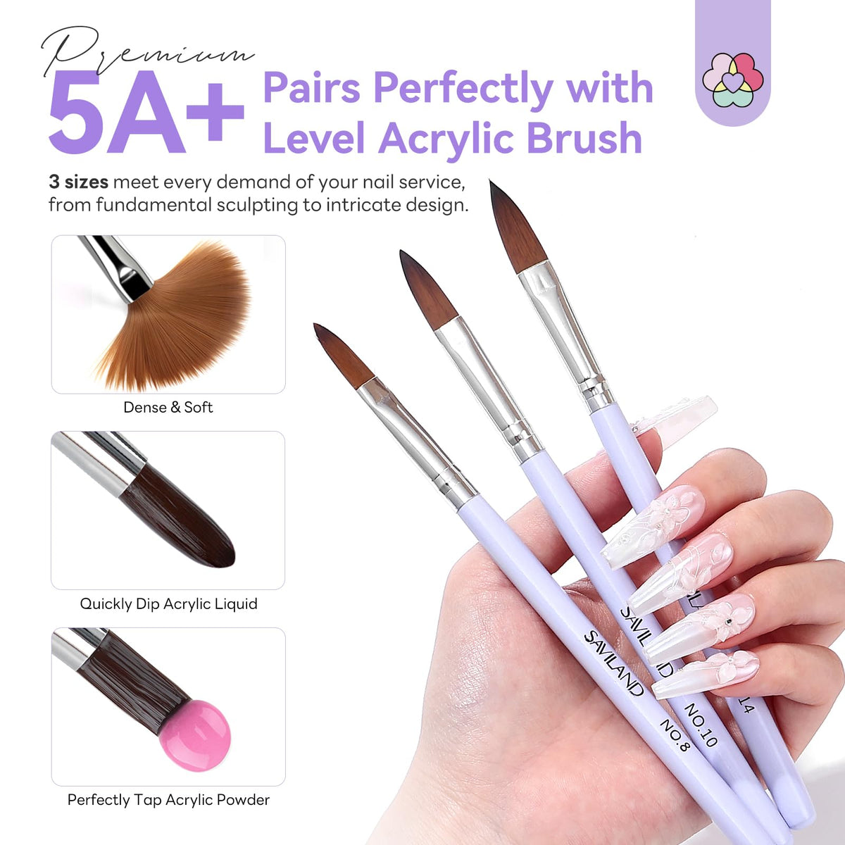 Saviland professional nail extension kit featuring the large liquid monomer bottle and sculpting tools