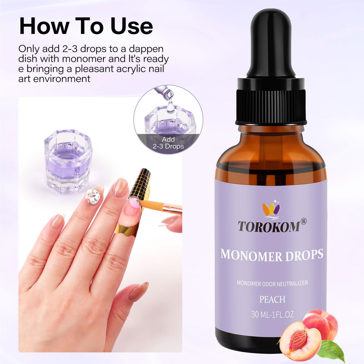 Nail tech workspace featuring the imported monomer smell remover drops and manicure tools