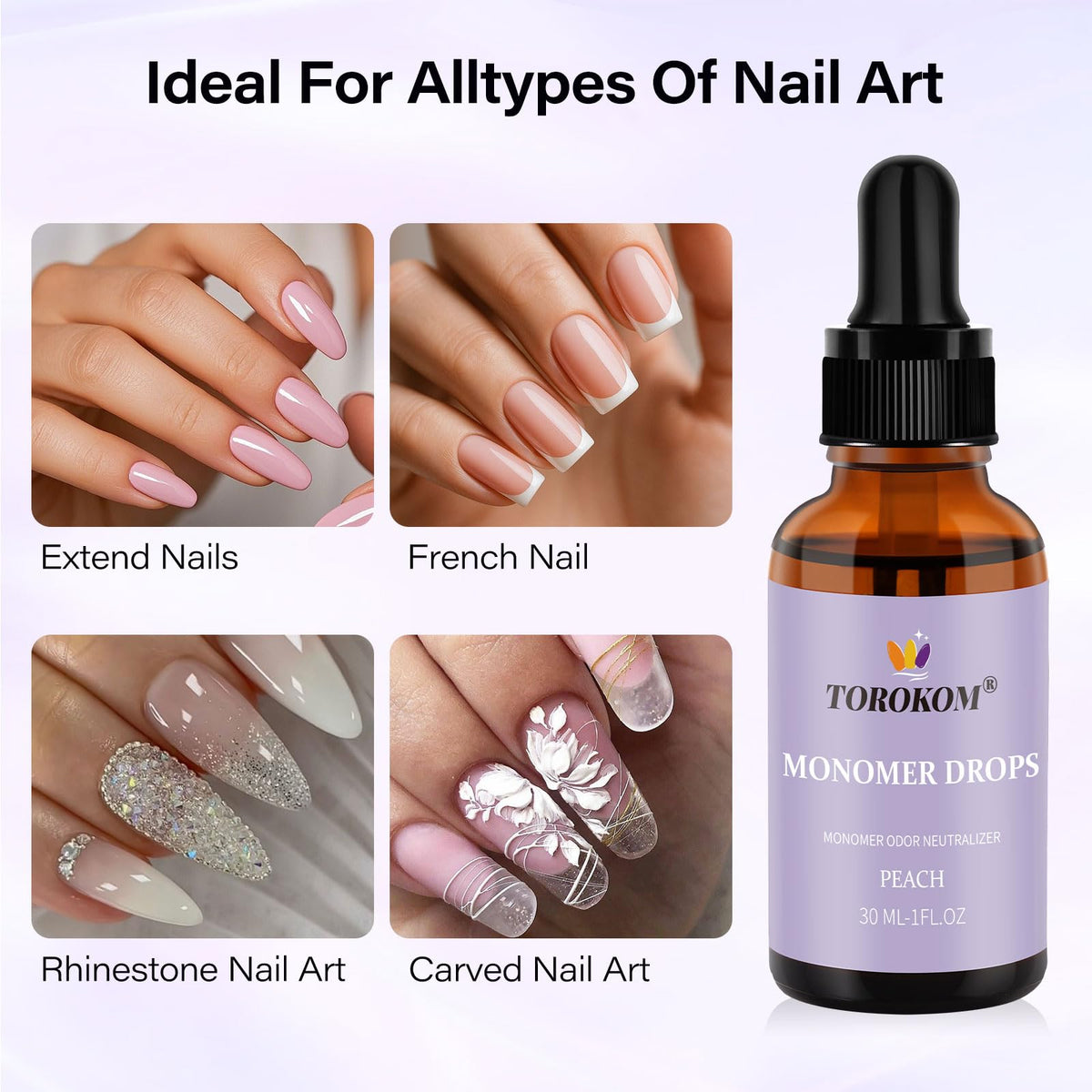 Odor reducer monomer drops comparison showcasing a comfortable scent free nail salon environment