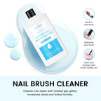 Acrylic brush cleaning solution bottle highlighting instructions and capacity