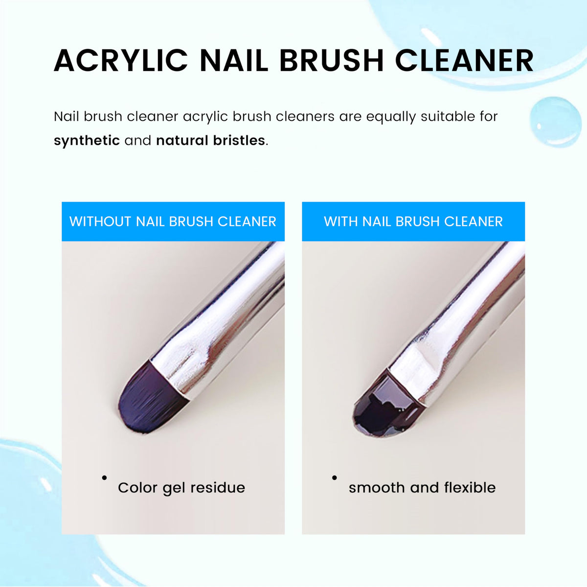 Liquid cleanser removing hardened acrylic powder from bristles