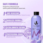 Magic Armor salon grade acrylic monomer liquid bottle showing the MMA-free and non-yellowing label details.