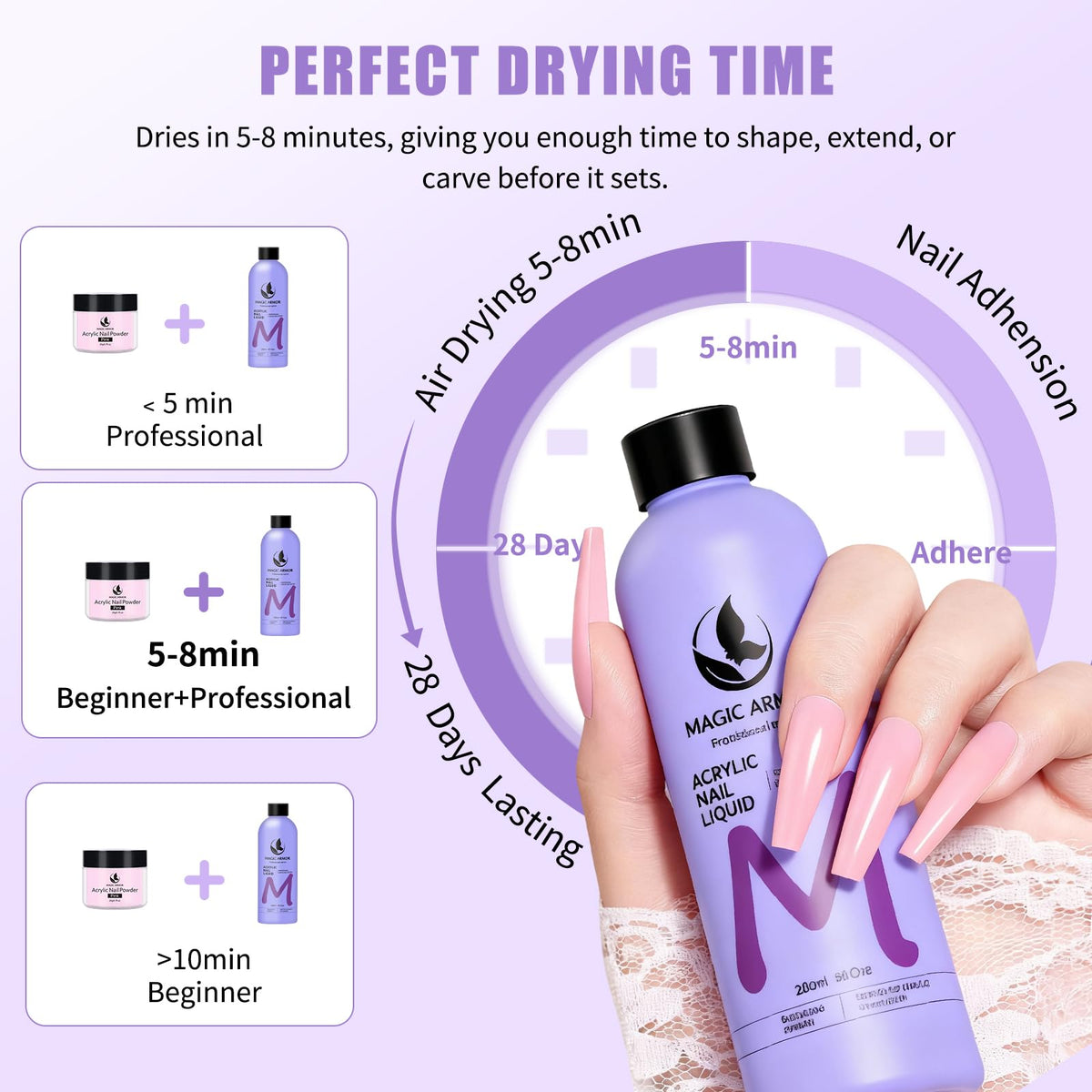 Magic Armor professional nail extension liquid being applied with a size ten sculpting brush.
