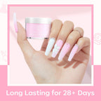 Close up of milky white and pink jelly acrylic powder shades