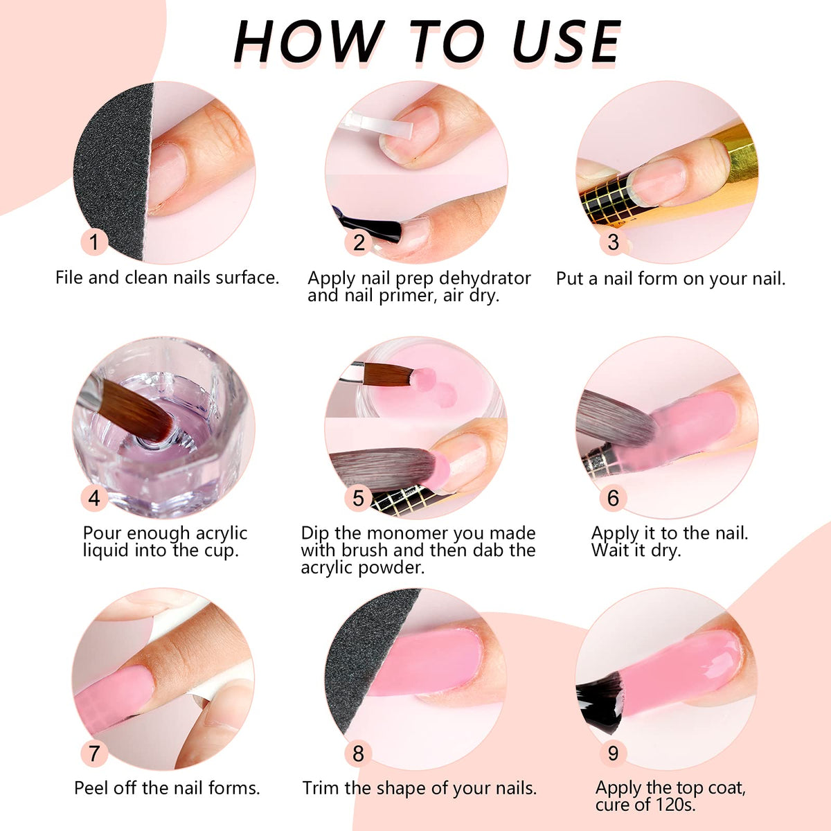 Instructional set of Saviland pink acrylic powder for French manicure