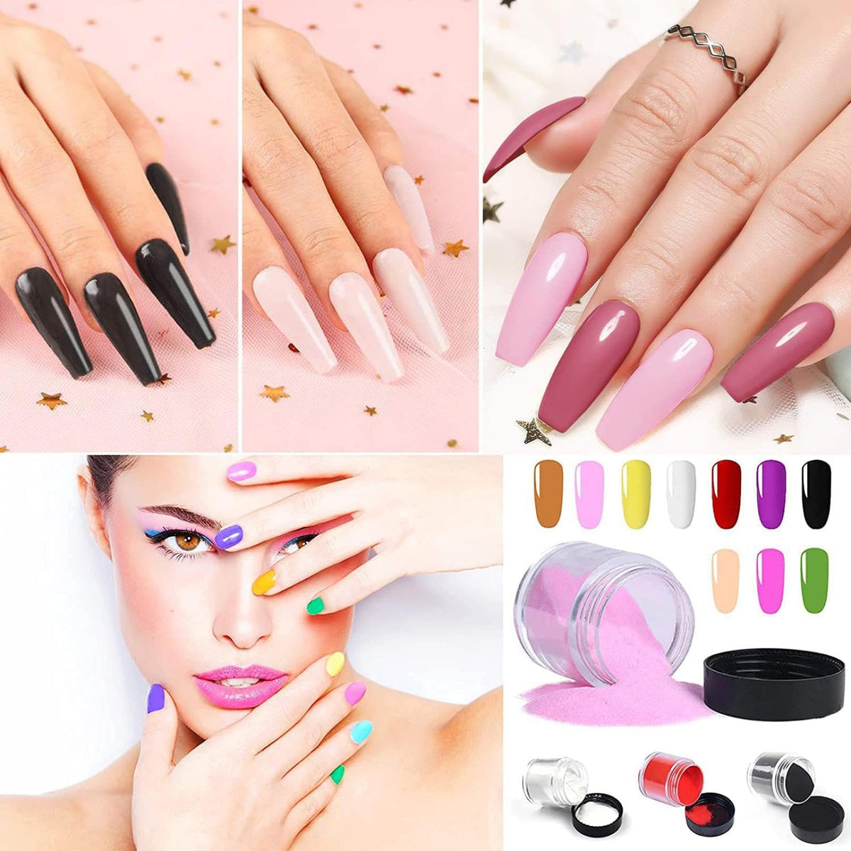 Acrylic powder set displayed for French manicure application