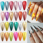 Close up of aurora mermaid chrome nail powder texture