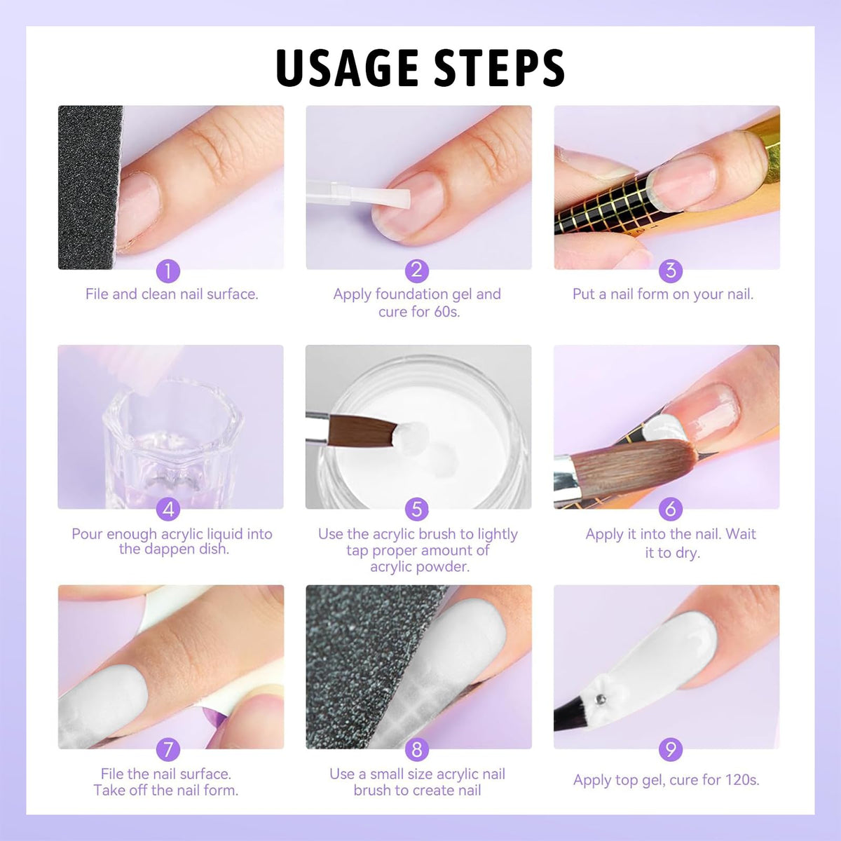 Finished manicure using Hotolove acrylic nail system