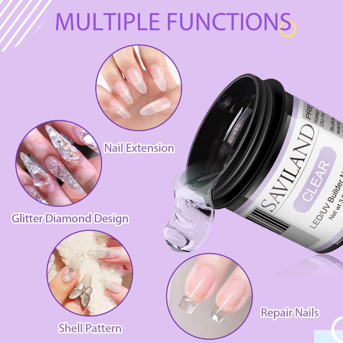 Professional nail extension application using Saviland builder gel