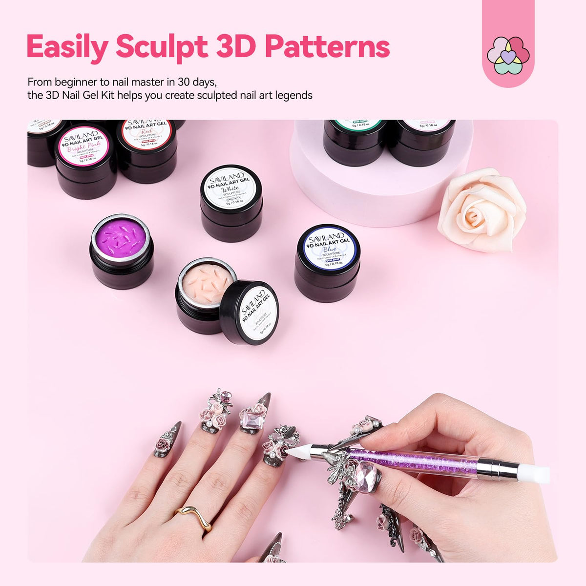 Professional 3D nail sculpting gel kit packaging
