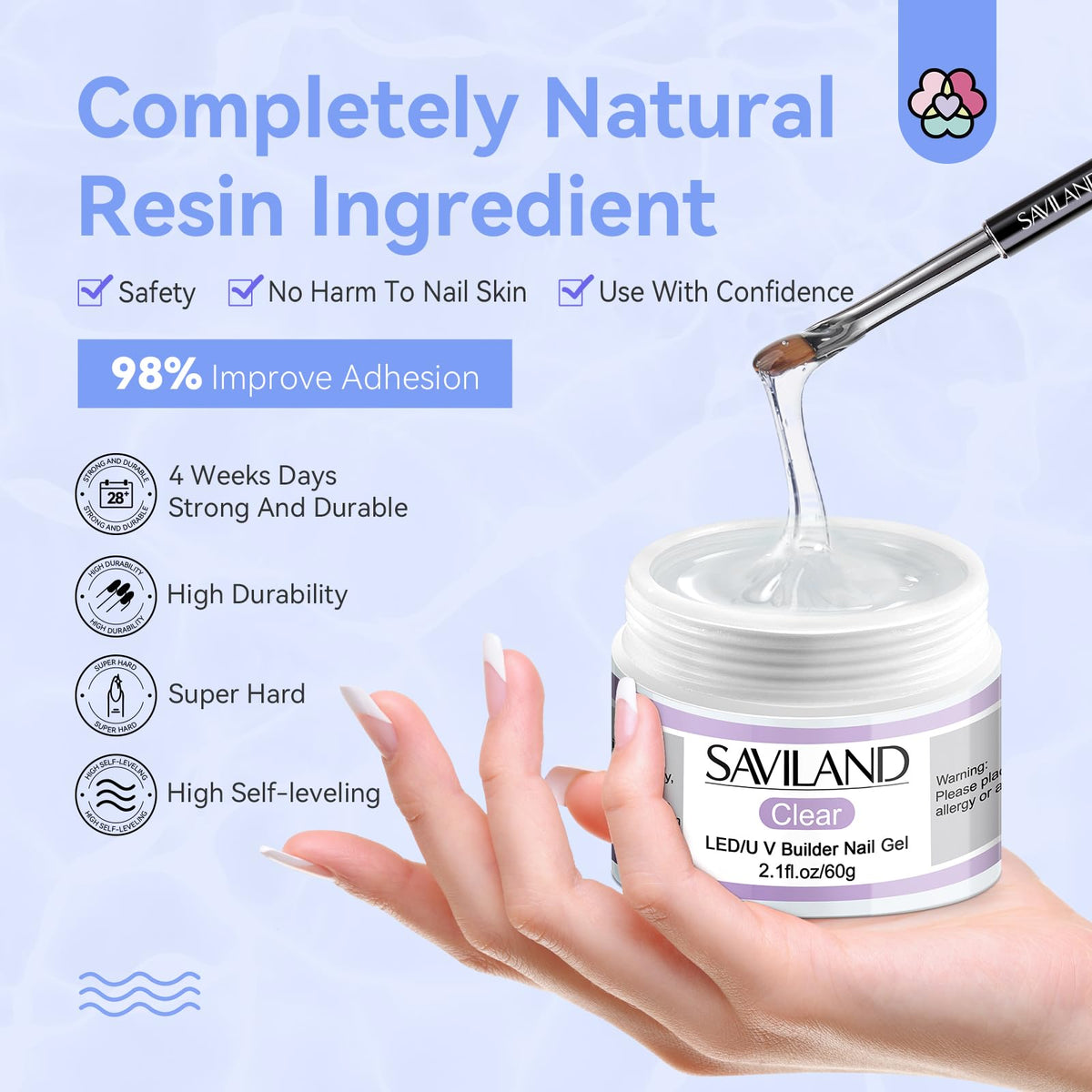 Applying Saviland clear builder gel using acrylic nail brush