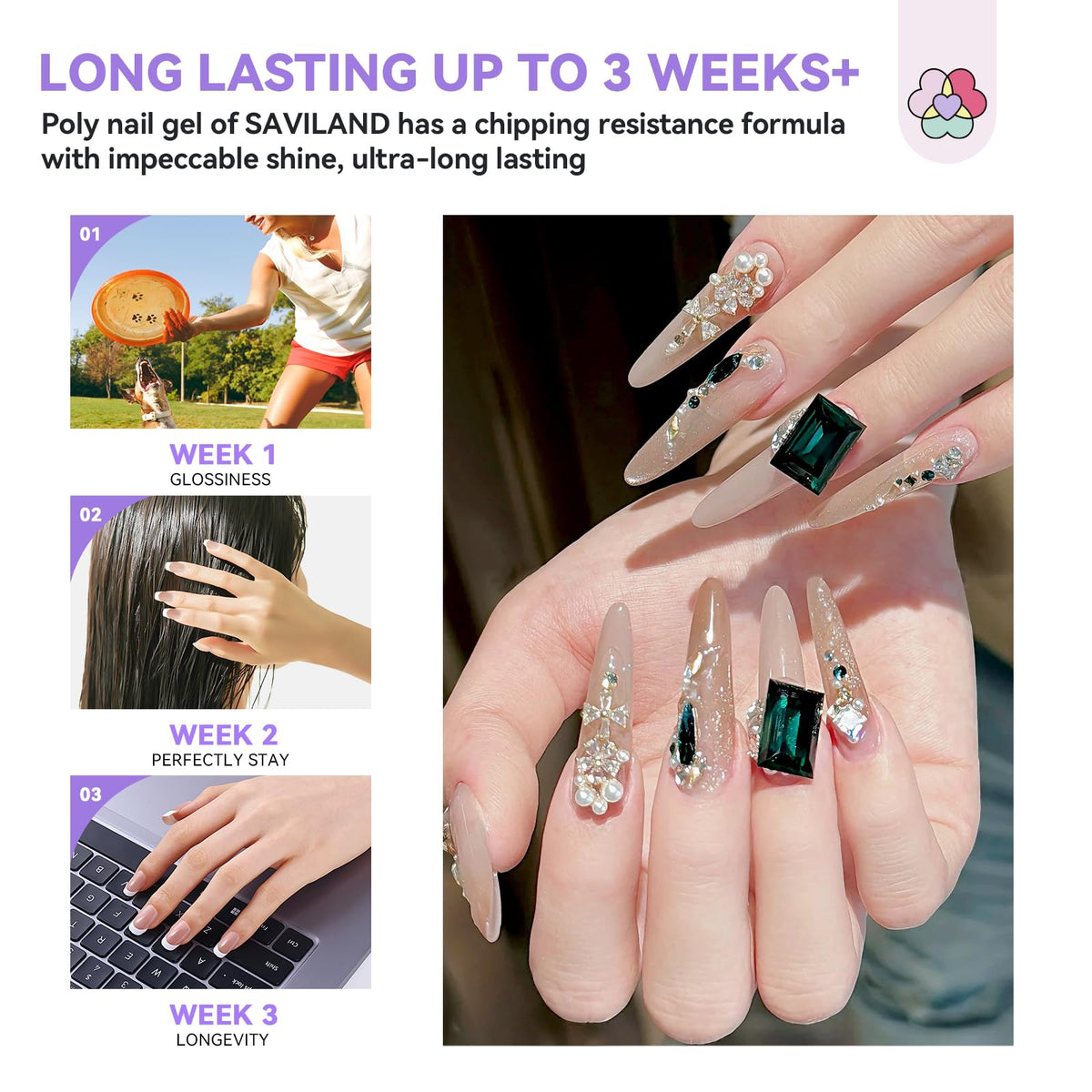 Professional nail art created with Saviland poly gel kit