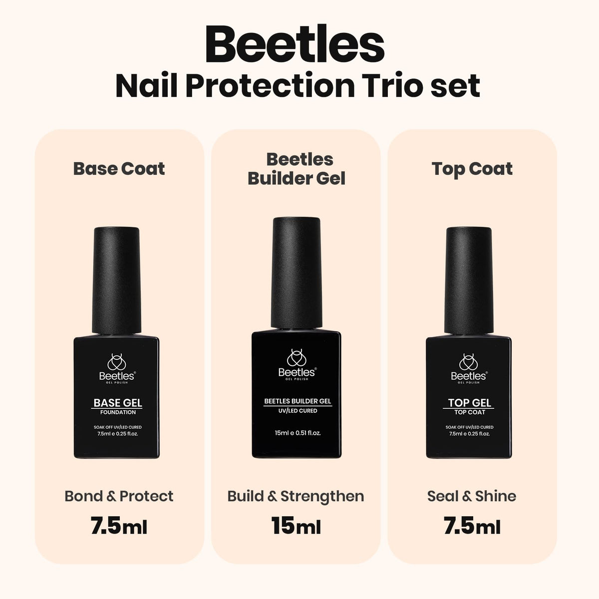 Beetles 7-in-1 builder gel bottles showing shade range