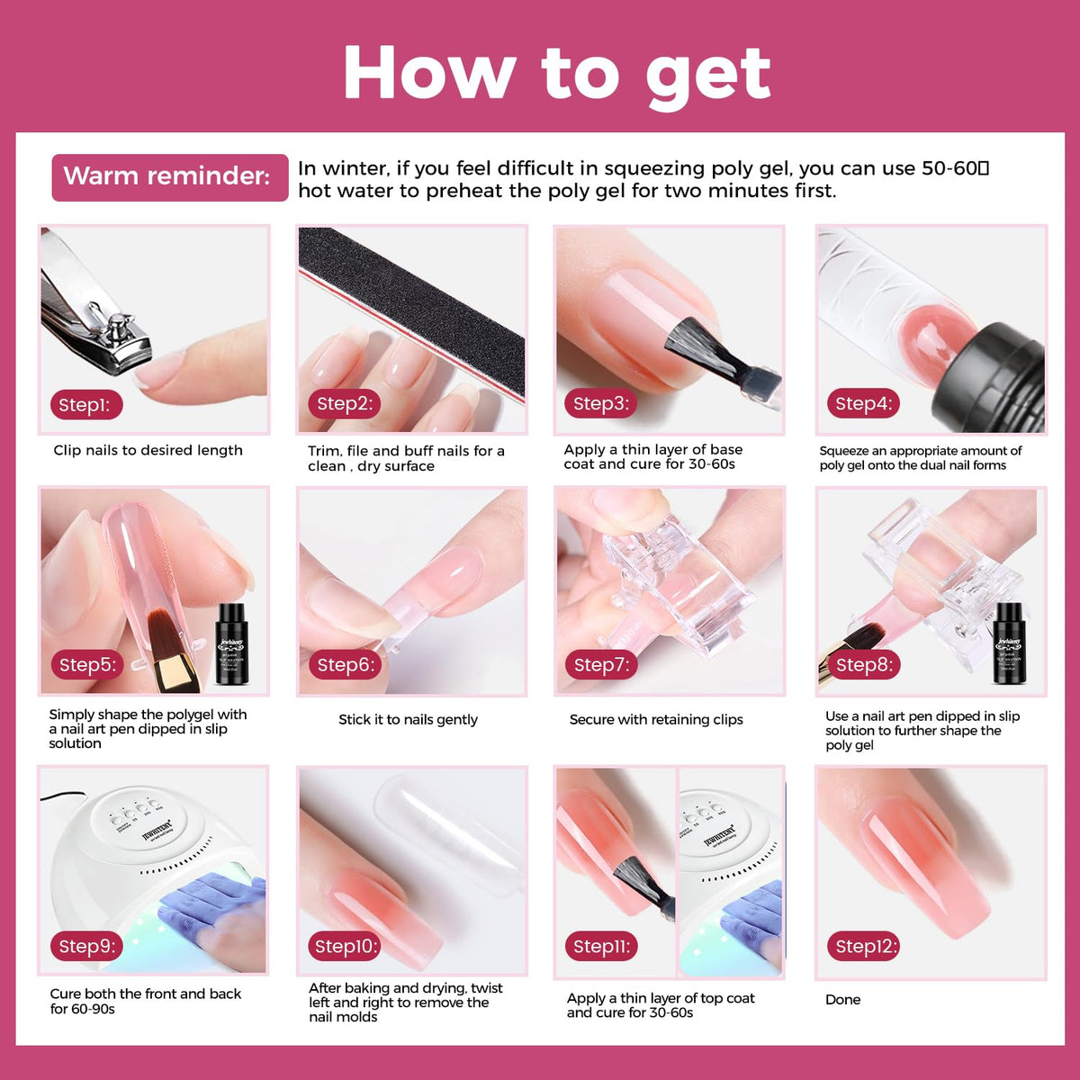 Step by step poly gel nail application accessories