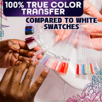 Clear swatch sticks arranged on circular rings for easy access