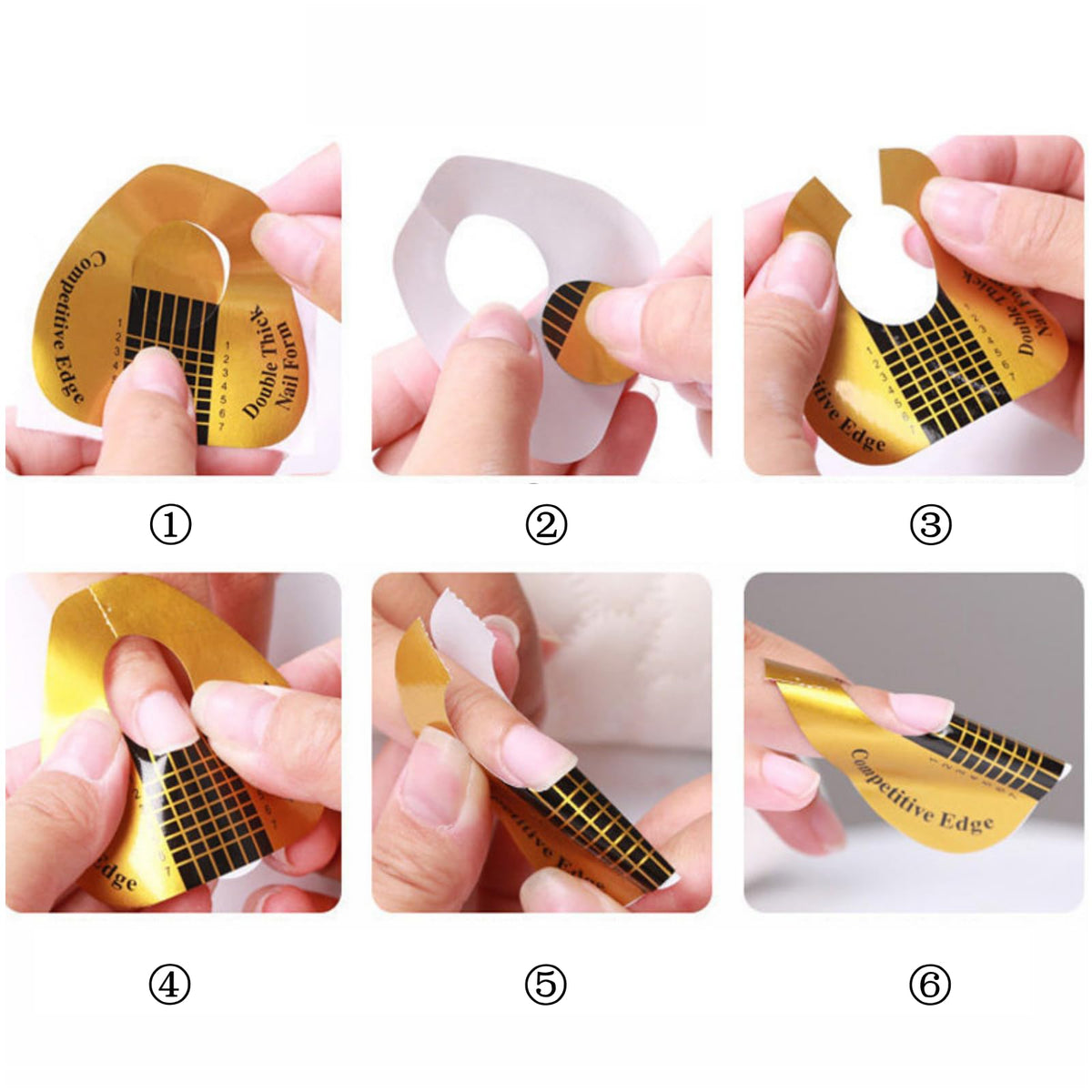 Applying BTYMS horseshoe nail forms to finger for acrylic extension
