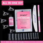 GlimightyX polygel kit components including brush and slip solution