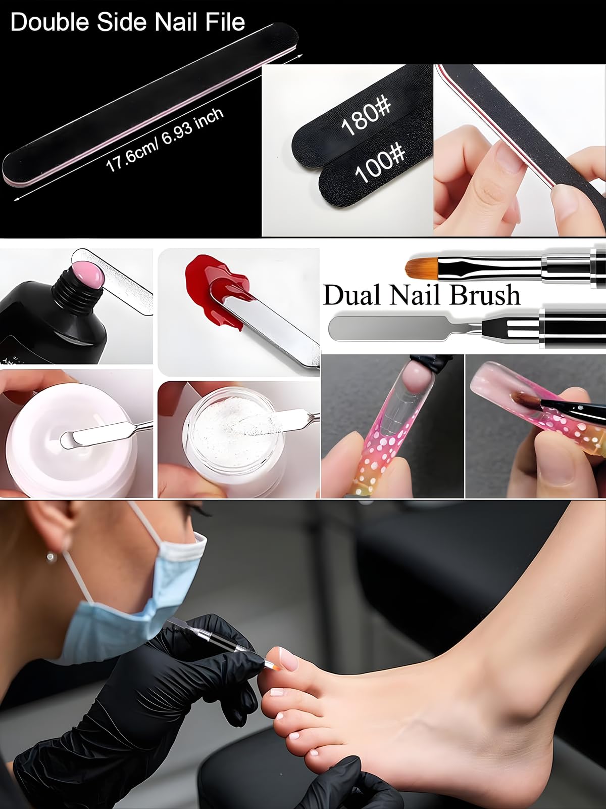 Professional pedicure tools set by Gorvalin for acrylic extensions.