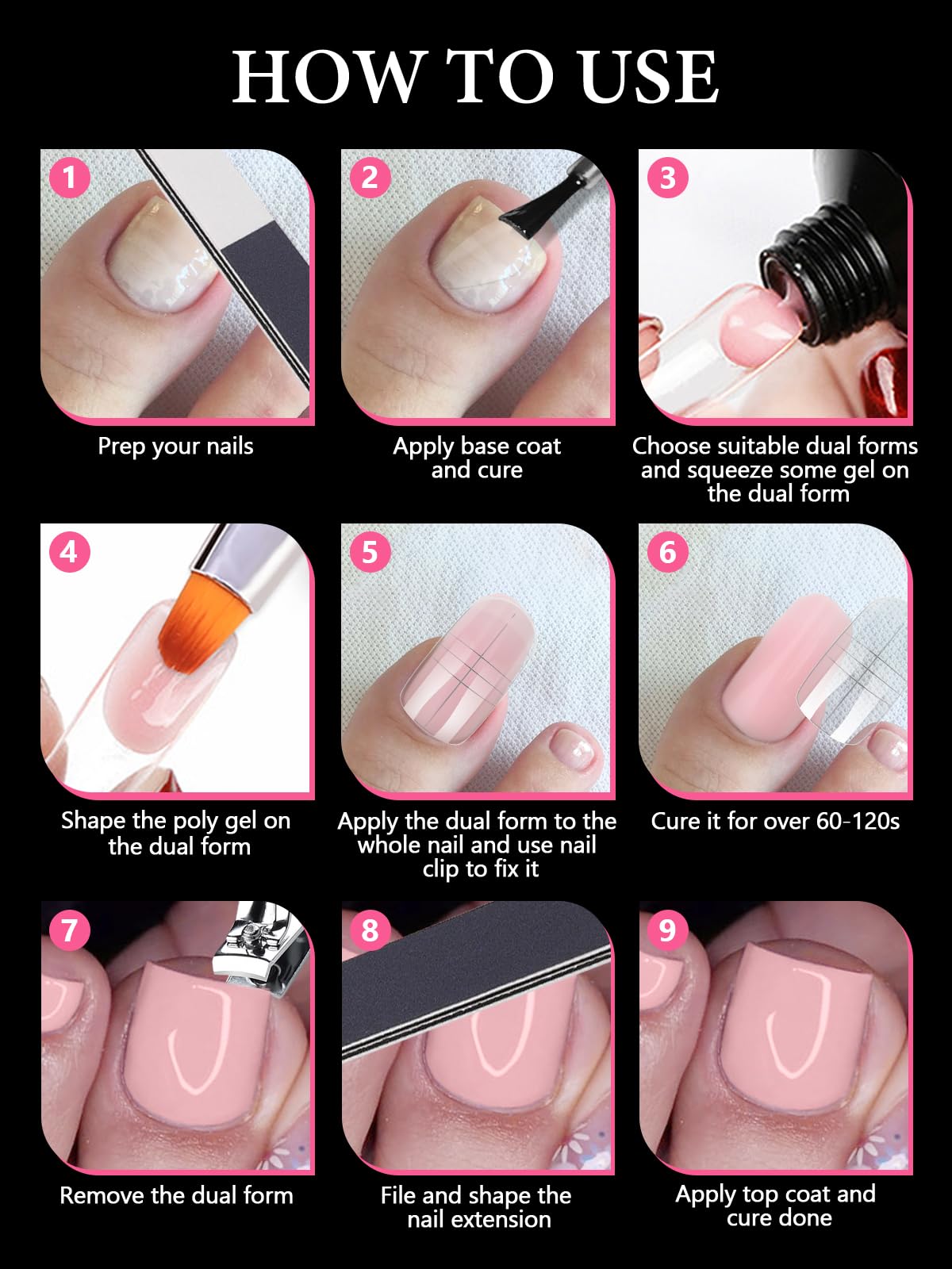 Clear view of reusable plastic dual nail molds for home DIY