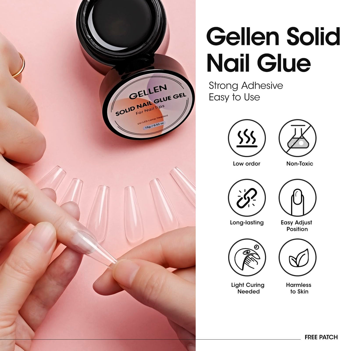 Application of Gellen solid glue on false nail tip