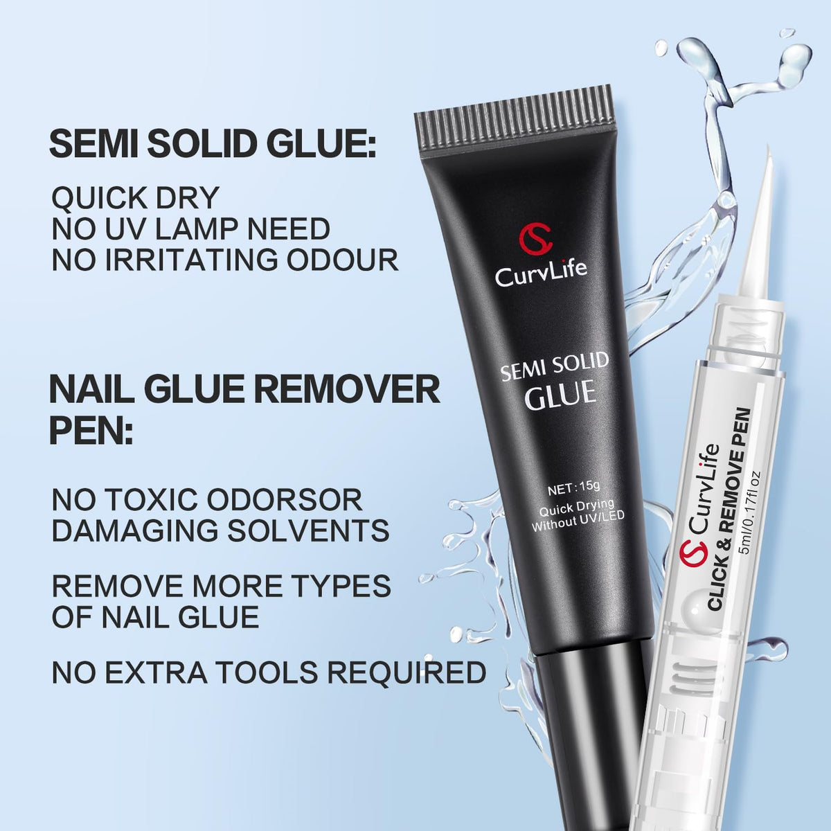 Curvlife nail glue gel jar and 3 in 1 remover pen