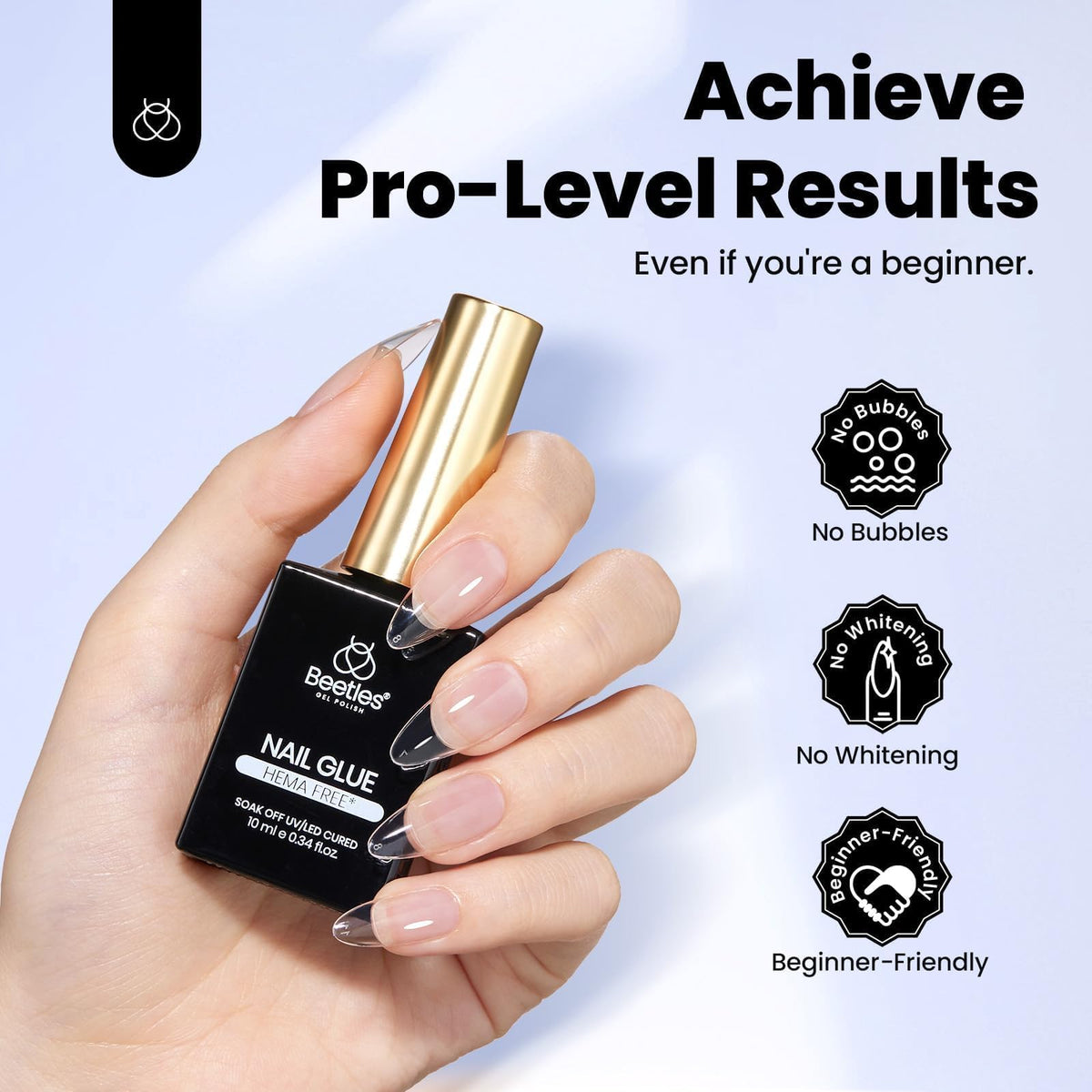 Finished manicure using Beetles HEMA-free glue gel