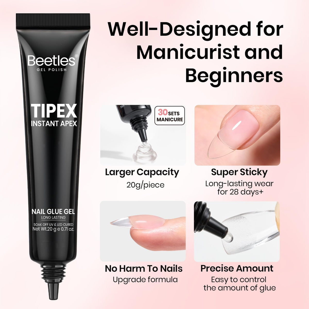 Close up of Beetles Tipex nail glue texture