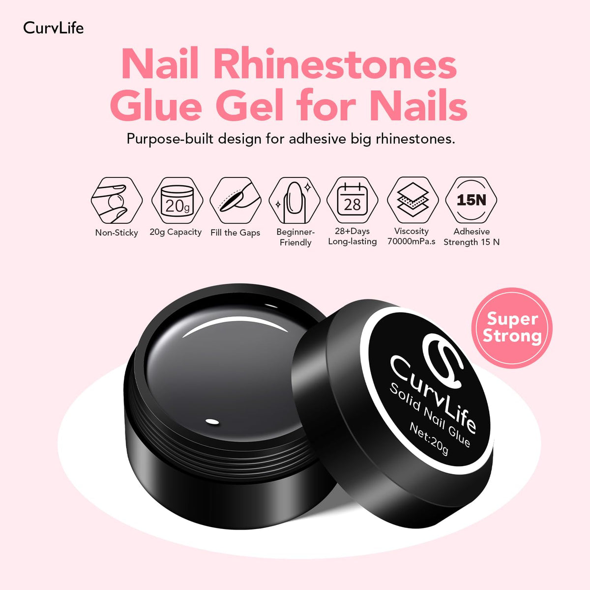 Curvlife solid nail glue jar with professional gel texture