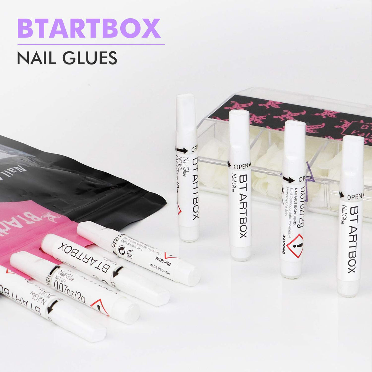 Close up of 0.07 fluid ounce nail glue tube