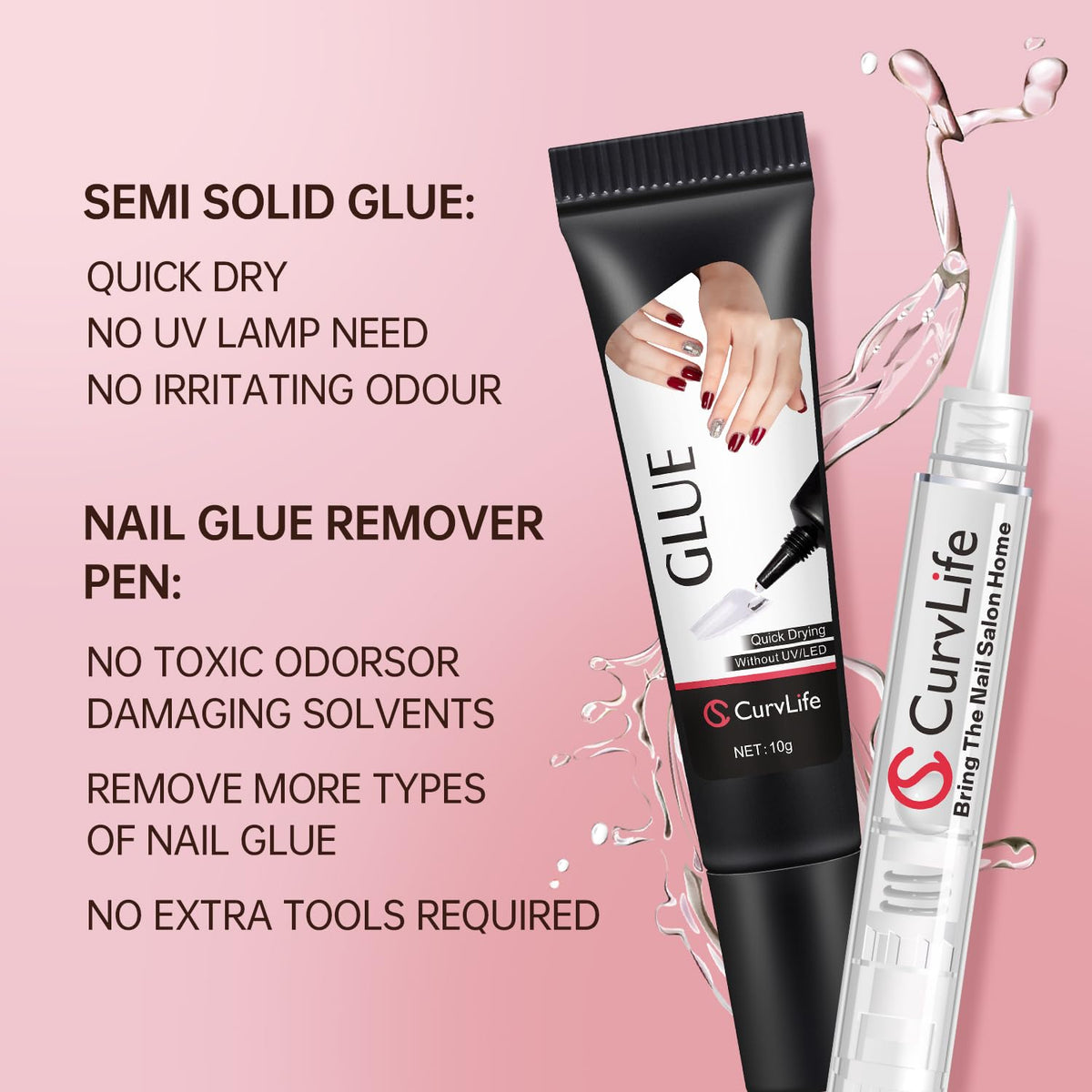 Curvlife nail glue kit with 5 milliliter remover pen