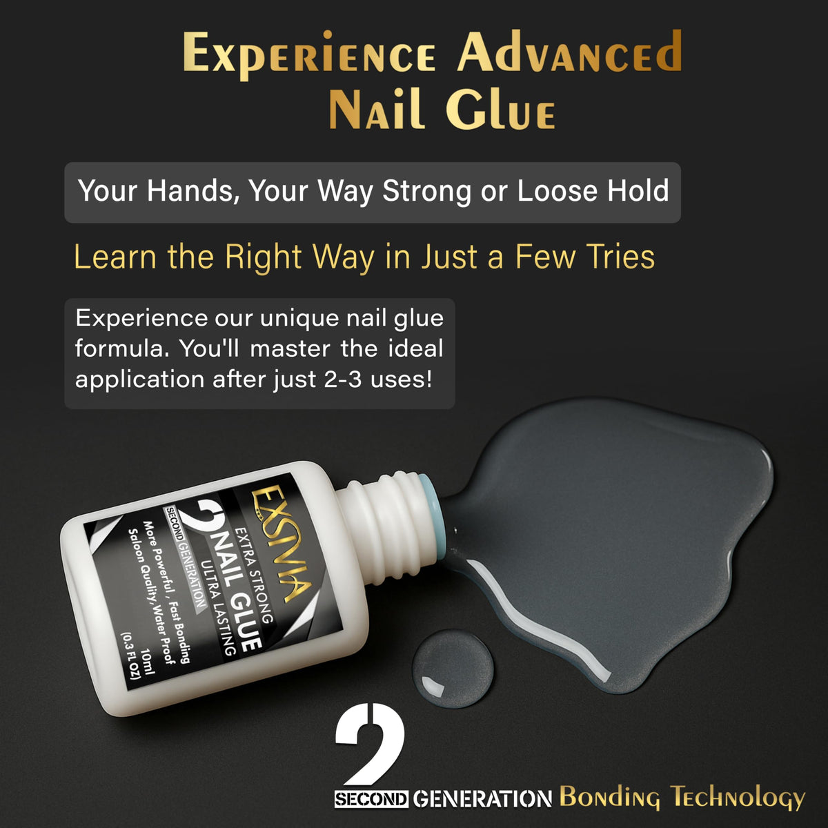 Mess free brush on nail glue for acrylic application