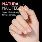 Close up of clear almond shaped gel nail extensions