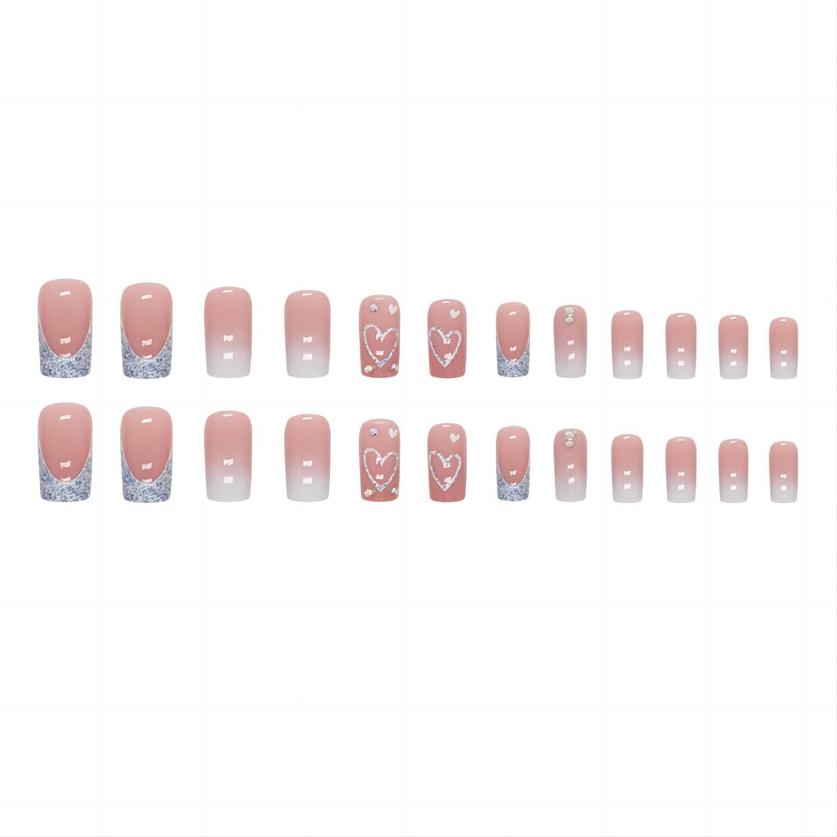 Twenty four piece press on nail set in pink gradient