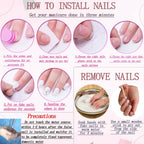 Medium length square false nails with rhinestone accents