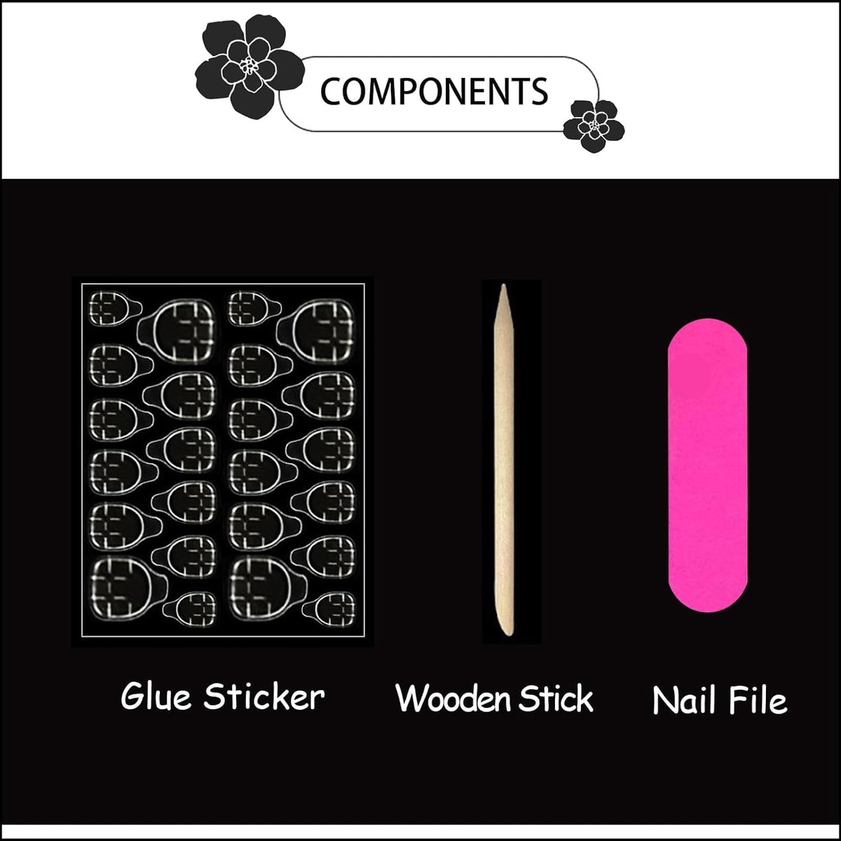DIY nail art kit including files and glue for leopard French tips