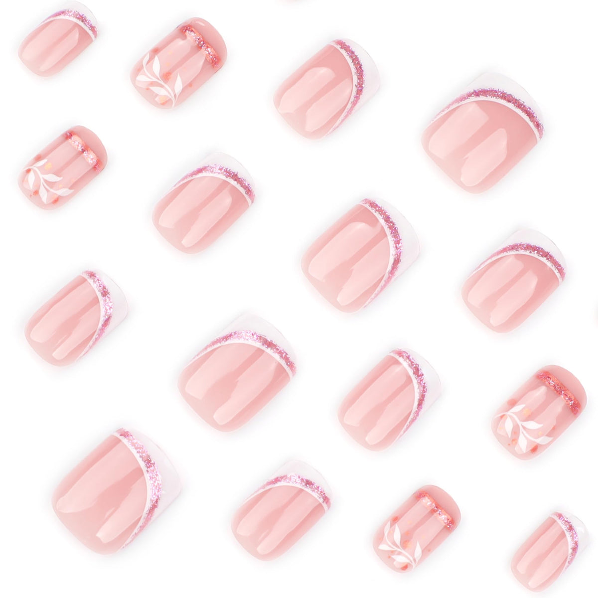 Glossy finish nude and white French manicure press on nails