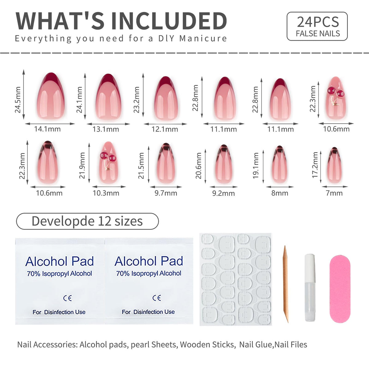 Mivota 3D cherry nail art design on glossy nude base