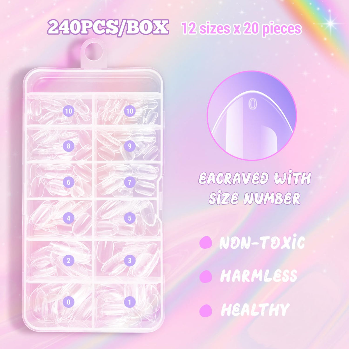 Clear full cover nail tips inside organizing case