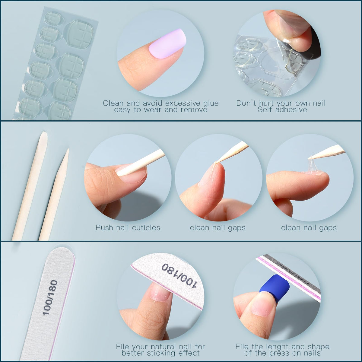 Display of various nail shapes in Fandamei 576 piece kit