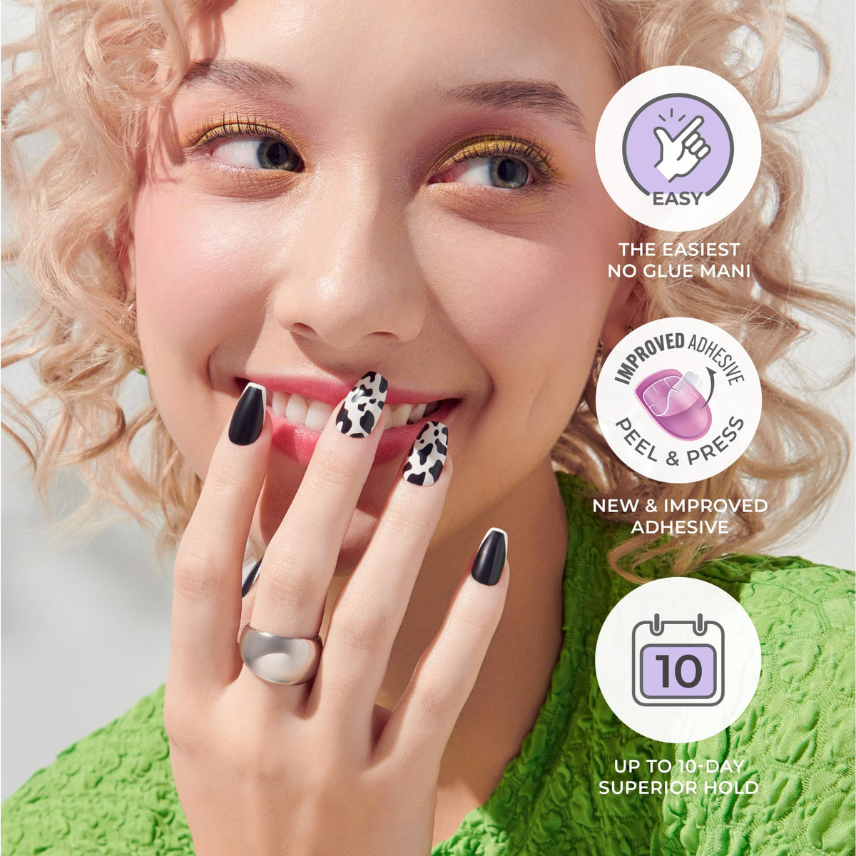 ImPress short squoval fake nails with adhesive back view