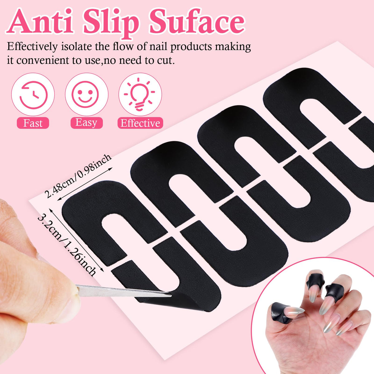 U shaped cuticle guard sticker applied neatly around a finger nail bed