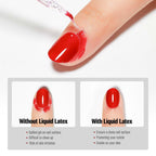 Applying pink liquid latex tape to skin around the fingernail with brush applicator
