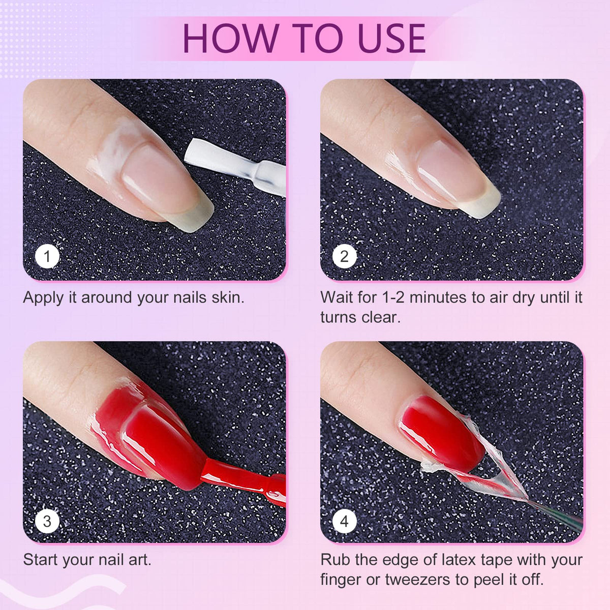 Saviland nail latex polish barrier bottle shown next to stainless steel nail art tweezers.