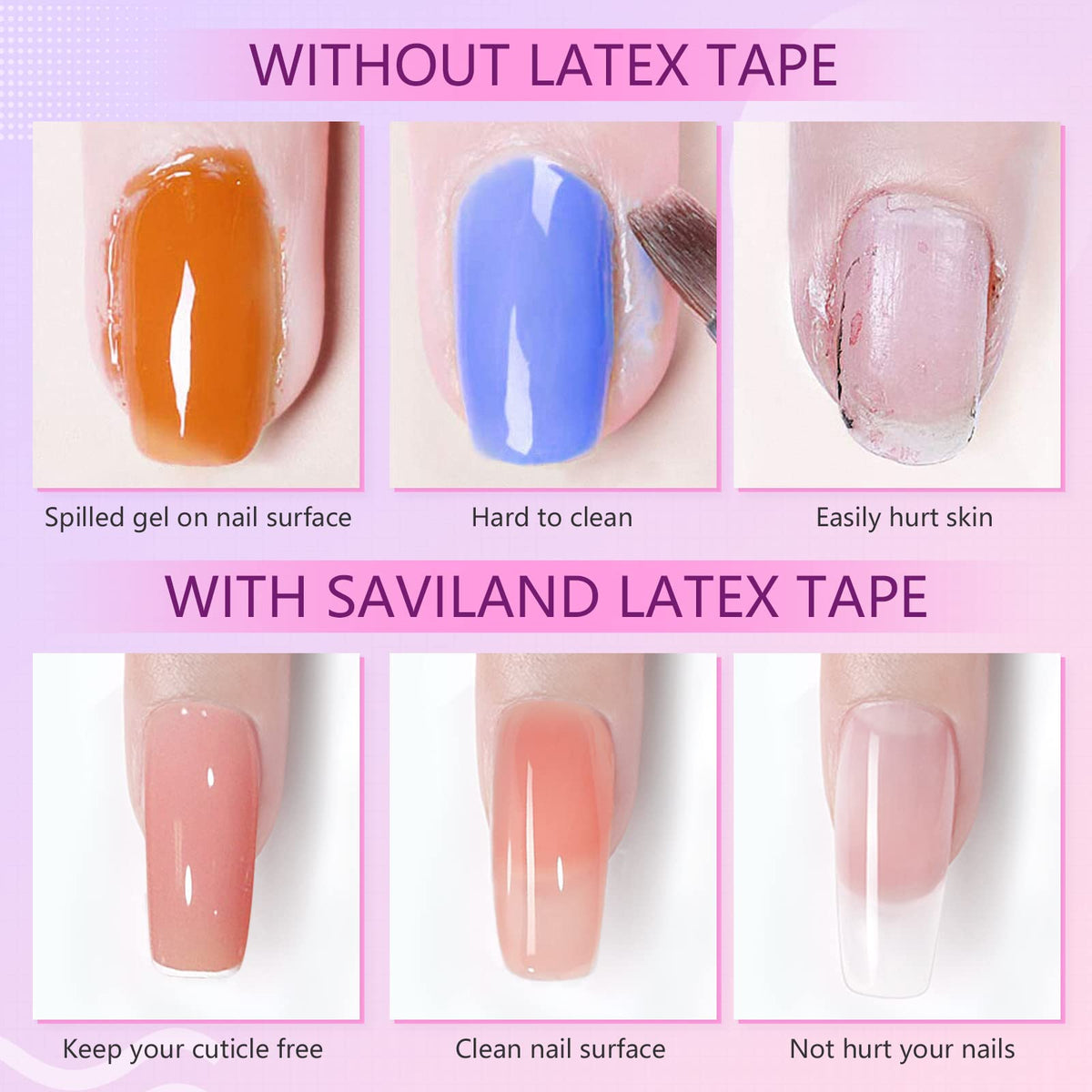 Saviland liquid nail latex skin protector bottle displaying product dimensions and fluid volume.