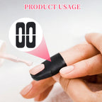 Demonstration of removing the soft plastic finger protector after applying colored nail polish.